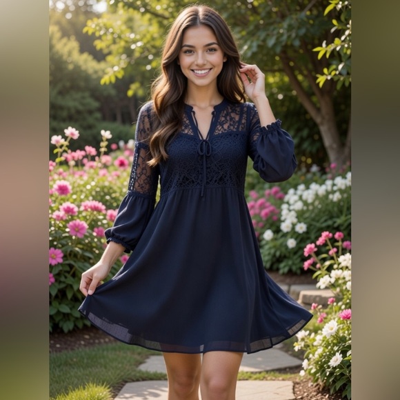Forever 21 Dresses & Skirts - Forever 21 NWT Navy Long Sleeve Lace Dress